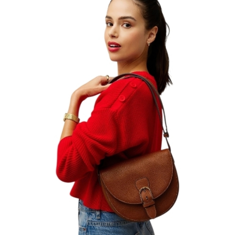 Fossil Everleigh Brown Leather Large Flap Crossbody Bag W/ Convertible Strap